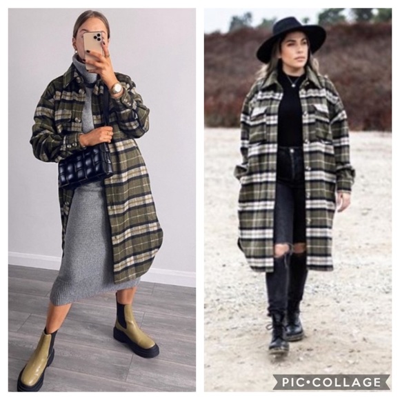 NWT H&M *Bloggers Fave* Green-Khaki Plaid Shacket - Picture 2 of 8